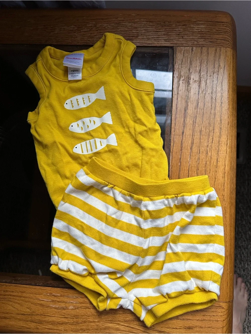 Hanna Andersson Yellow Fish Tank & Striped Shorts
